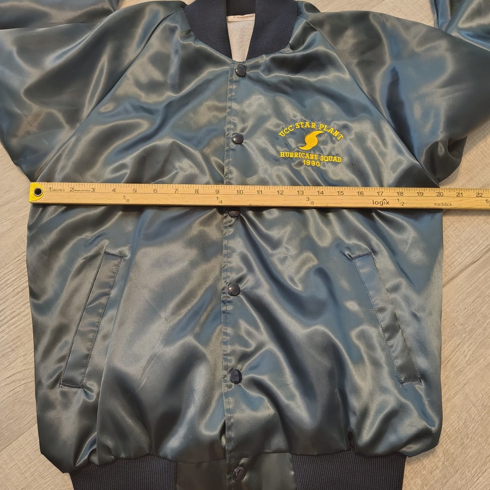 Vintage 1990 Auburn Sportswear Satin Bomber Jacket Navy Blue UCC Star Plant M - Picture 6 of 7